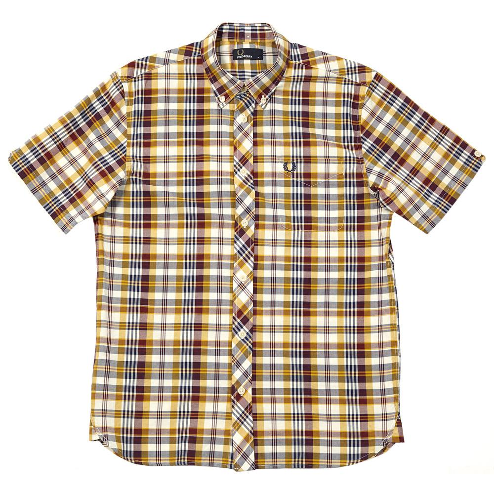 Fred Perry Short Sleeved Basket Weave Madras Check Shirt Maroon | END. (UK)