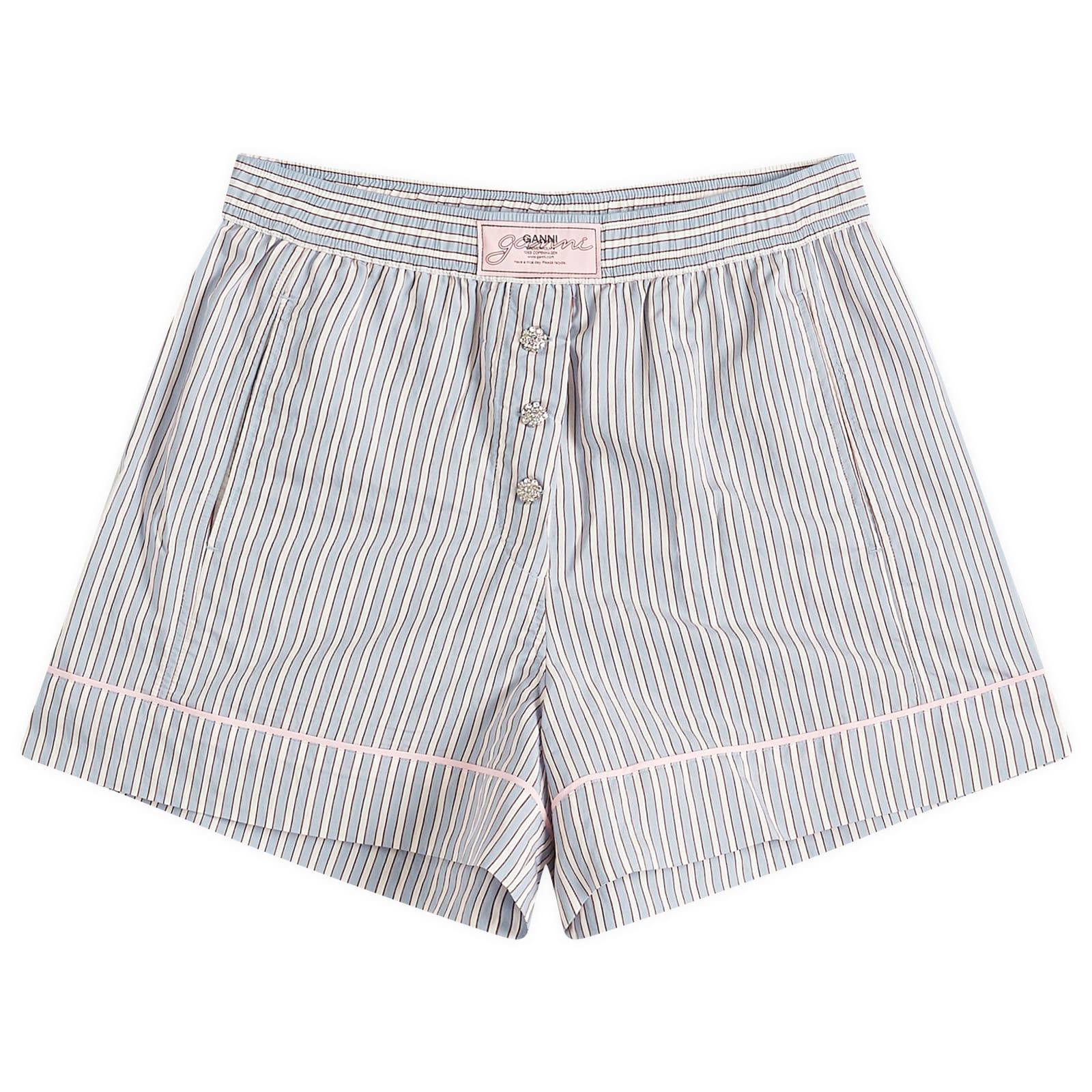 【送料関税込】GANNI Yarn Dyed Stripe Elasticated Shorts GANNI Yarn Dyed Stripe Elasticated Shorts Soft Chambray