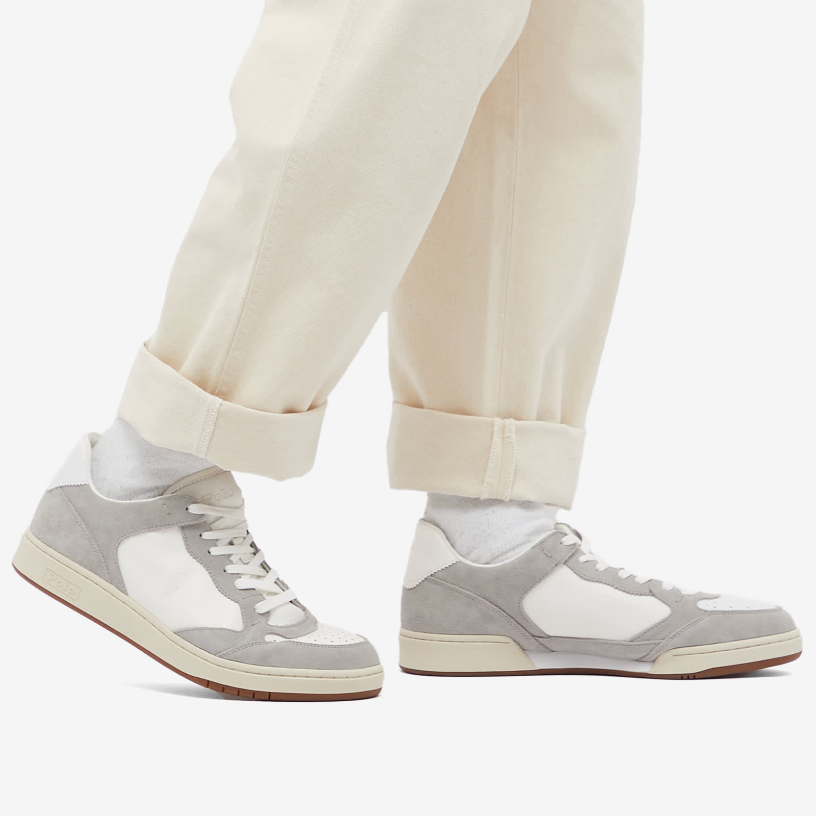 Polo Ralph Lauren court lux trainer in grey suede with gum sole 