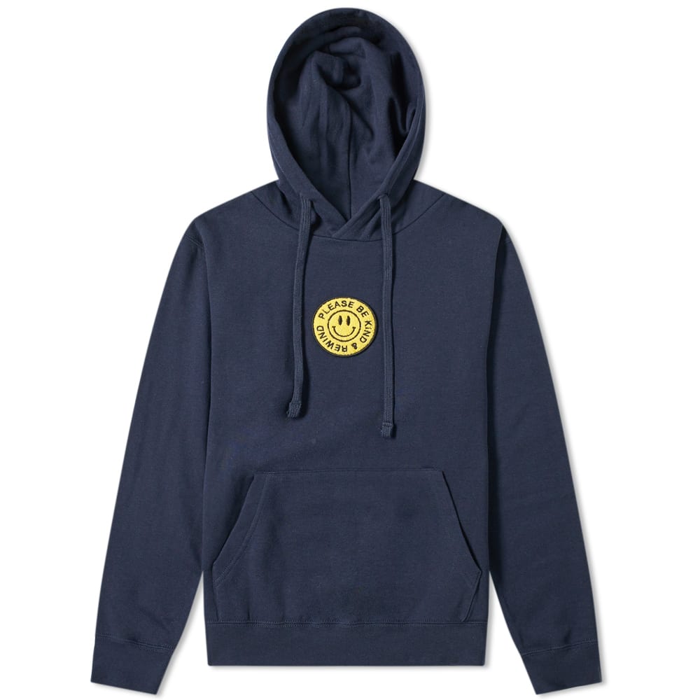 Rewinding back to the archives, The National Skateboard Co. offer this soft cotton hoody. Effortlessly cool, the cosy popover piece is perfect for long skating days, boasting a warming cotton interior and capacious hood. Radiating from the chest, the brand's smiley face motif adds a hit of vibrant yellow to the otherwise all navy canvas.

50% Cotton, 50% Polyester
Drawstring Hood
Appliqué Branding
Embroidered Branding
Kangaroo Pouch Pocket
Ribbed Cuffs & Hem