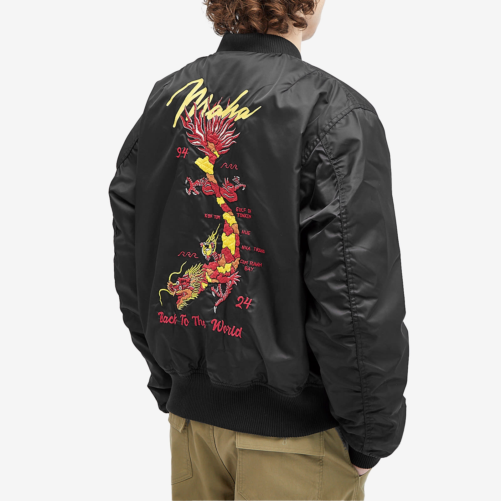 Maharishi Men's Tour Dragon Map MA1 Jacket Black - Curated Menswear