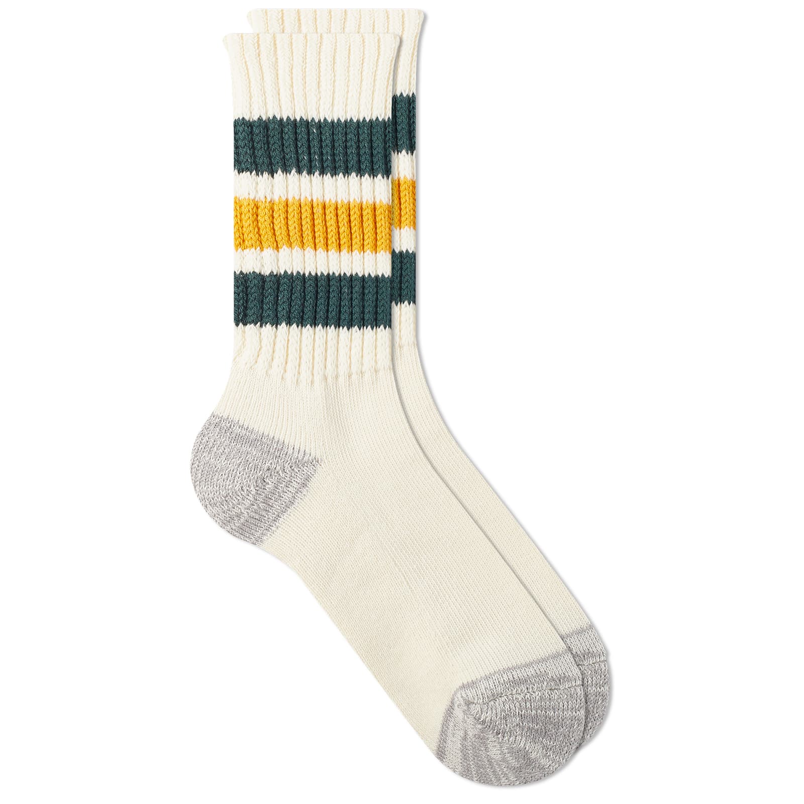 RoToTo Coarse Rib Old School Crew Sock Green/Yellow