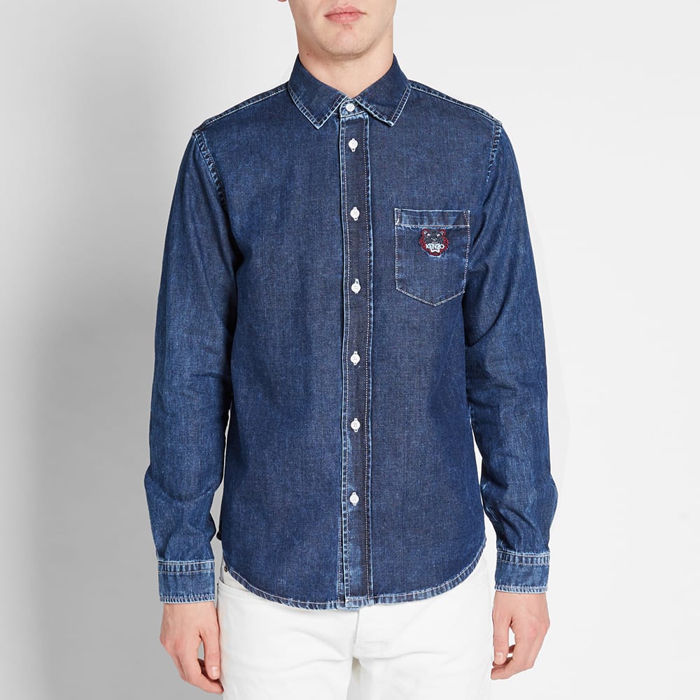 Kenzo Tiger Pocket Denim Shirt (Blue)