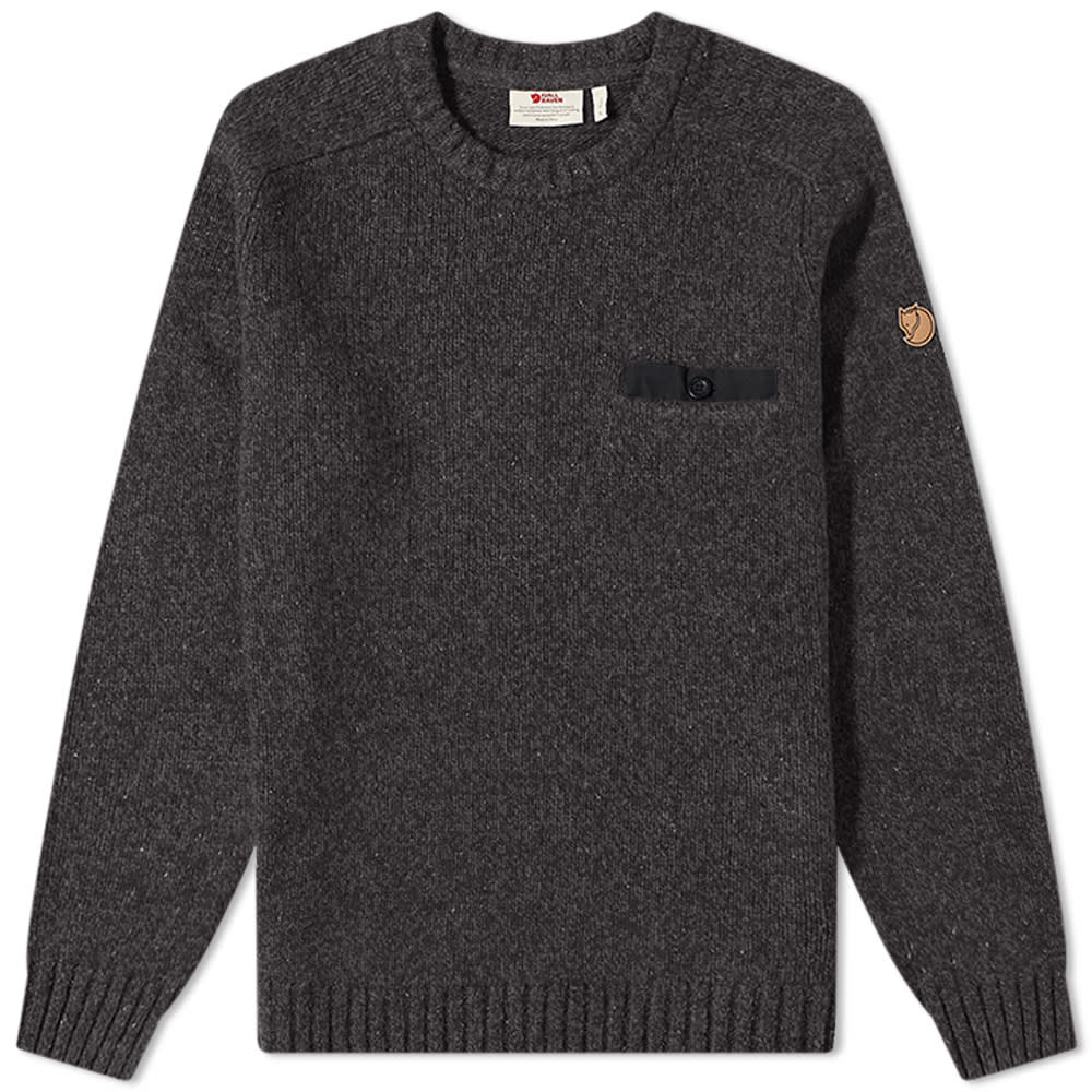 Fjällräven Lada Wool Sweater - Shawl Collar, Marled Dark Navy, 80% Lambswool | Men's Winter Pullover
