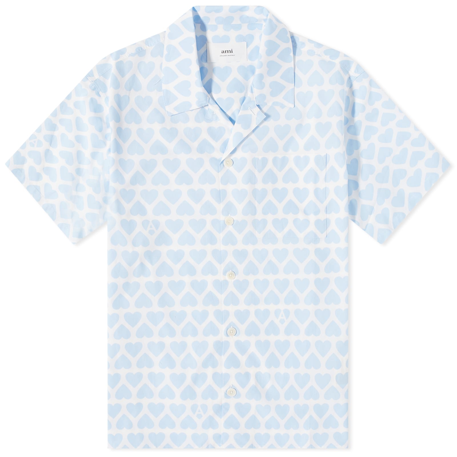 AMI Heart Print Vacation Shirt Sky Blue & White | END.