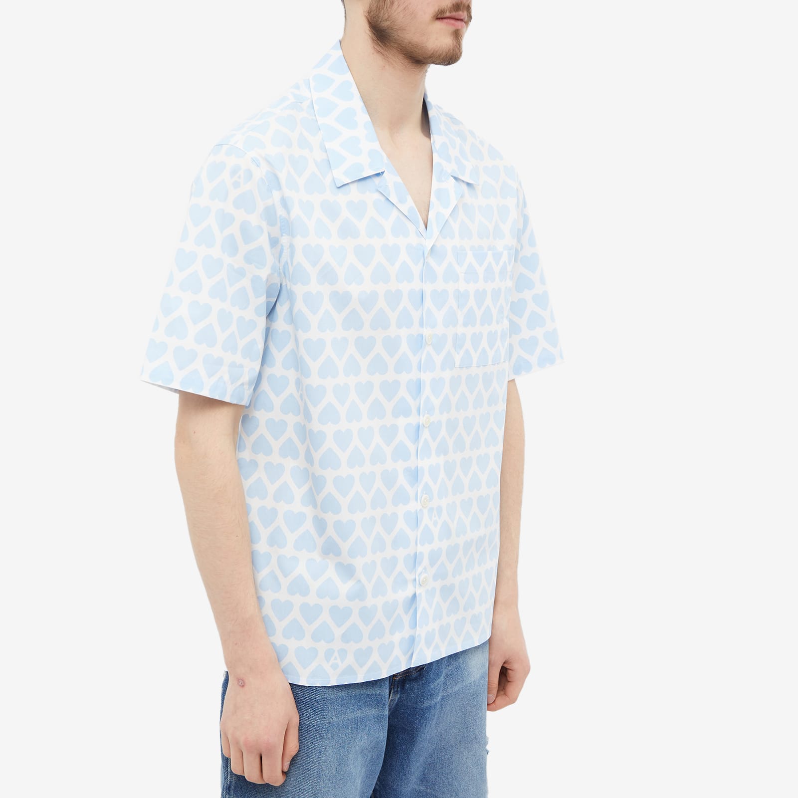 AMI Heart Print Vacation Shirt Sky Blue/White - Curated Menswear