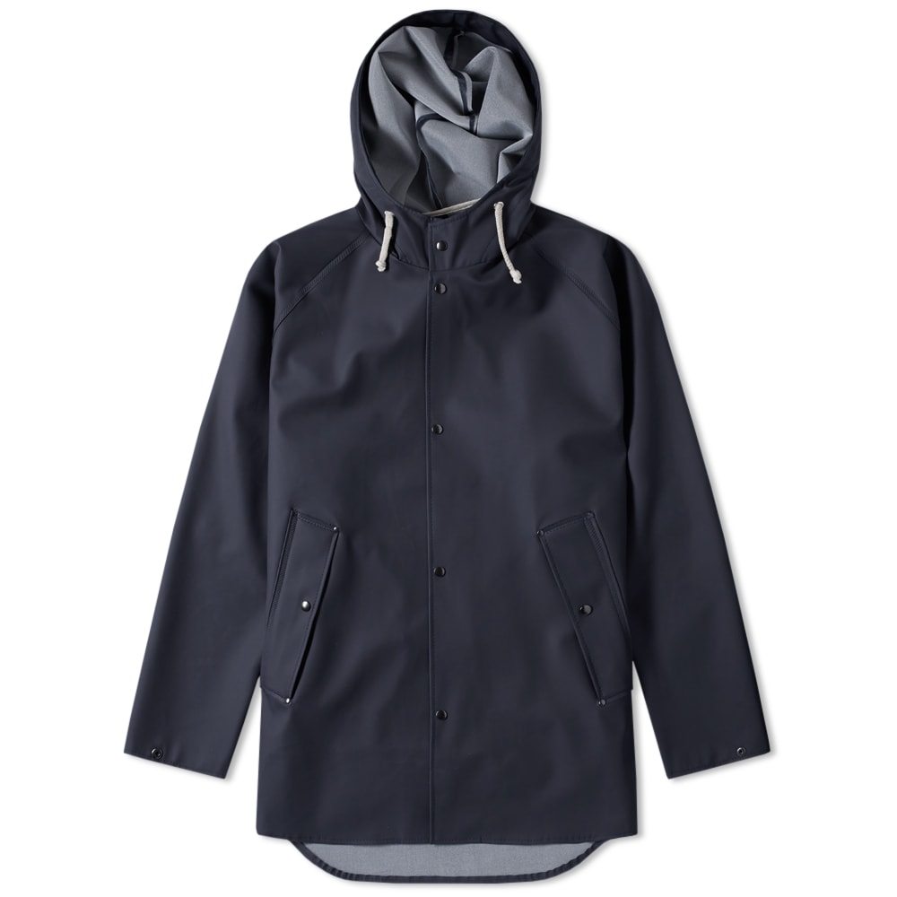 A classic waterproof jacket, Danish rainwear makers Elka produce the Sønderby with all their distinctive elements. Made in the traditional 320g PVC outer shell, welded seams and deep hood, the utilitarian details make it weather ready and stylish.

320g PVC OEKO-TEX
Handmade Welded Seams
Fixed Drawcord Hood
Snap Closure Front Pockets
Snap Button Closure
Underarm Vents
Snap Button Cuffs