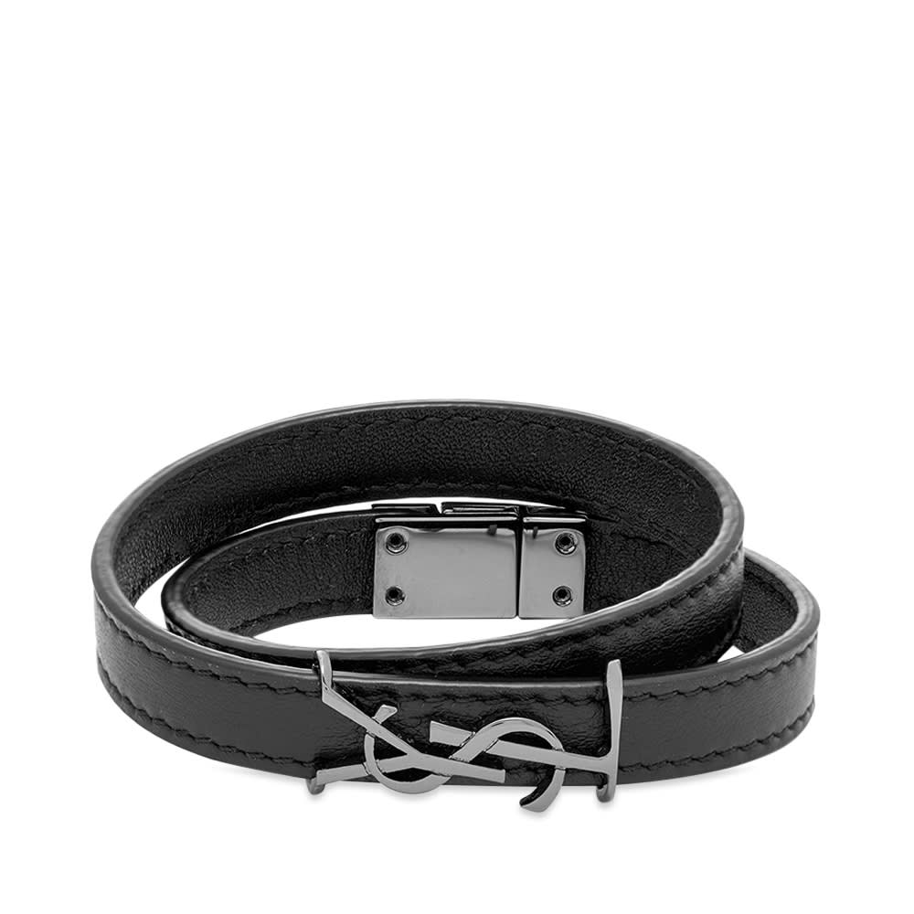 Saint Laurent YSL Double Wrap Leather Bracelet Black | END.