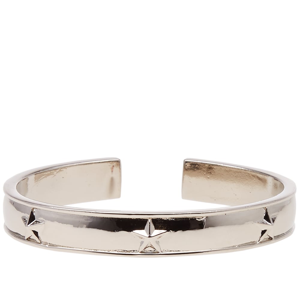 Japanese designers SOPHNET. have long held an affinity for American inspirations with their stars and stripes covered pieces. Sporting the star silhouette for which they are known for, this silver tone bangle is perfect for adding character to any outfit.

Silver-Tone Brass
Slip-On Design
Stamped Branding