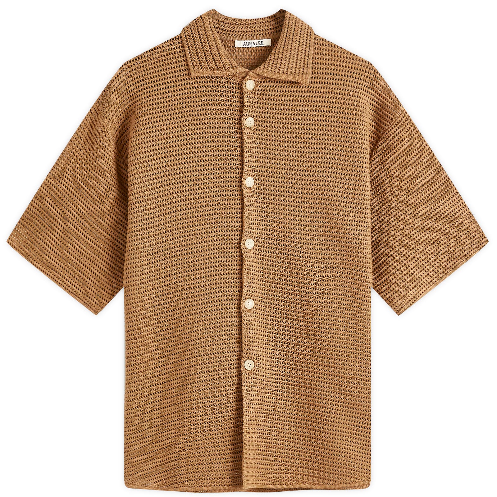 トップス AURALEE COTTON MESH KNIT SHIRT 3 Auralee Cotton Mesh Knit Half Sleeved Shirt Khaki Brown