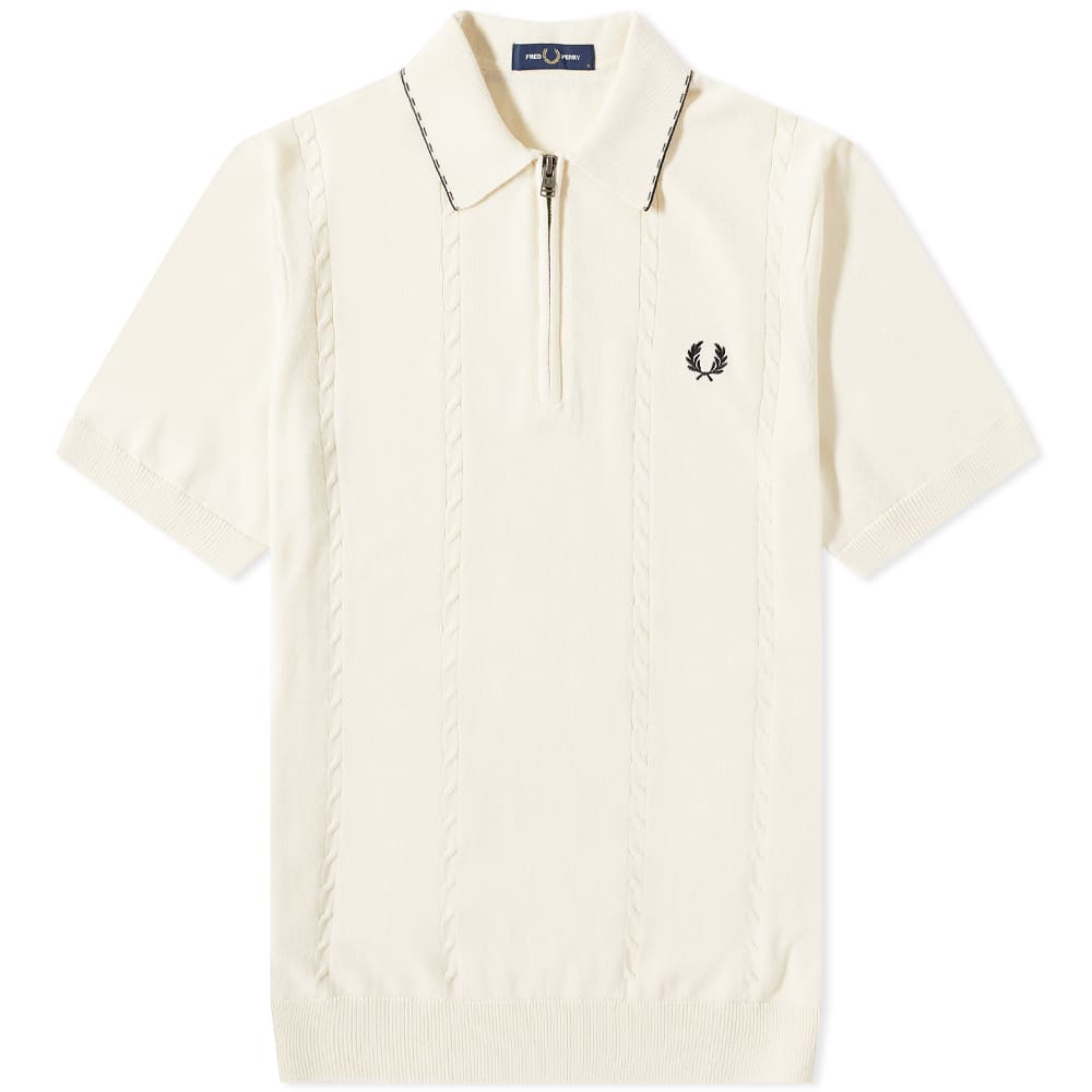 Fred Perry Cable Knit Zip Polo Ecru 