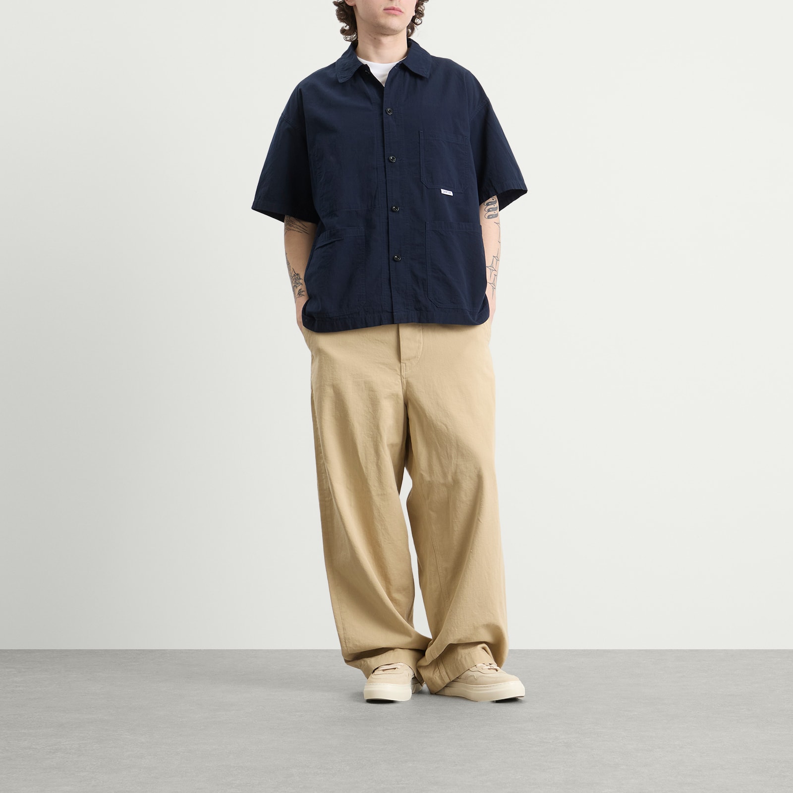 Danton Men's Coverall Short Sleeve Shirt Navy - Curated Menswear