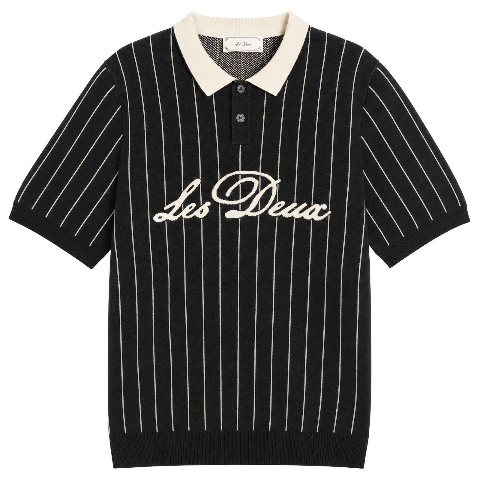 Les Deux — Les Deux Men's Pinstripe Knitted Polo in Black, Size Large