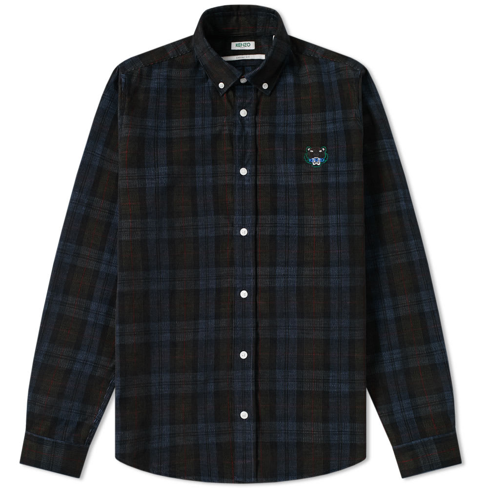 Kenzo Button Down Tiger Corduroy Check Shirt Black & Navy | END. (US)