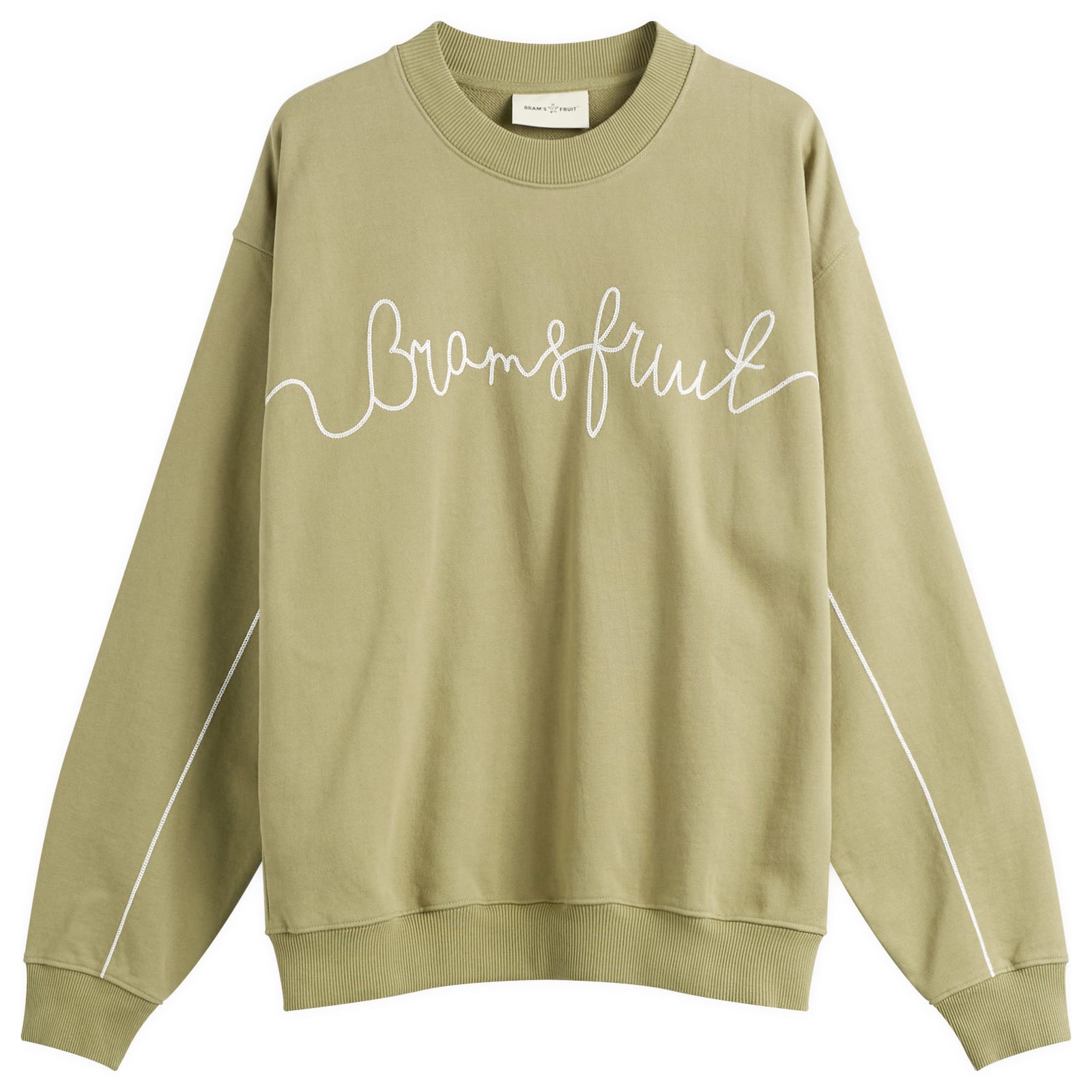 Bram’s Fruit Men’s Garden Hose Chain Stitch Crewneck Sweatshirt Solid Olive Green