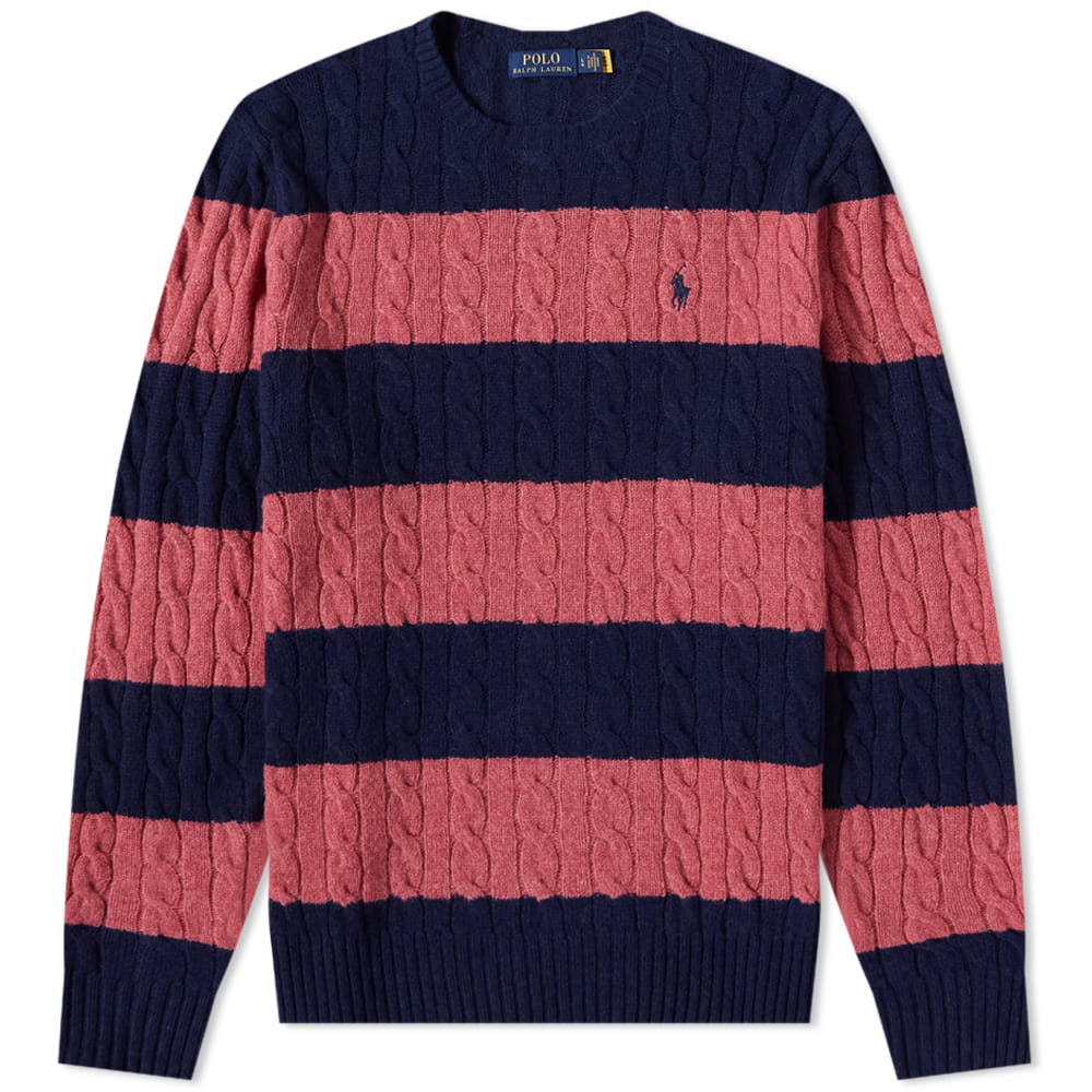Polo Ralph Lauren Striped Cable Crew Knit Spring Navy Heather  
