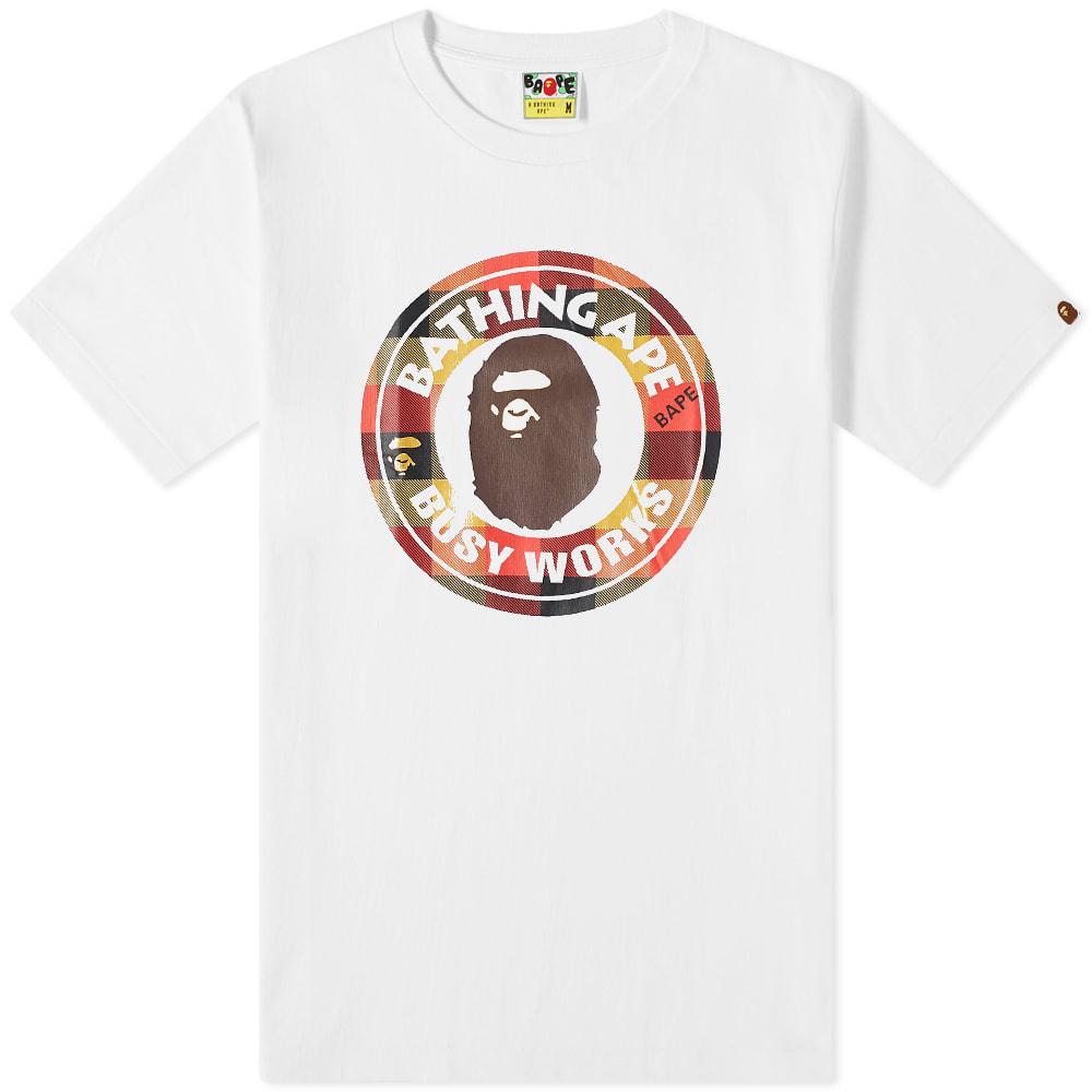 A Bathing Ape Block Check Busy Works T-Shirt White X Red (IE)