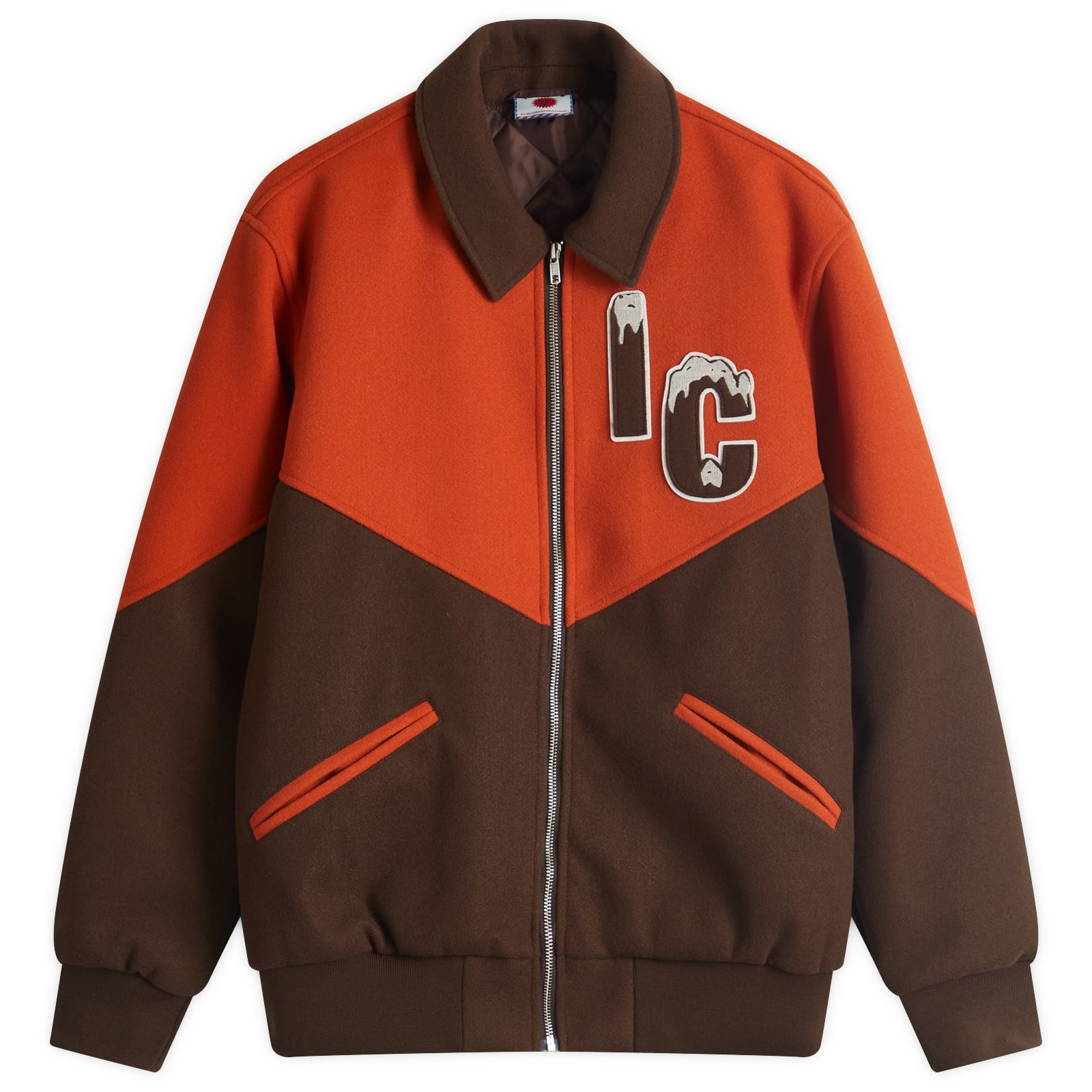 ICECREAM Men's Panelled Varsity Jacket Brown/Orange | IC24404-BNO