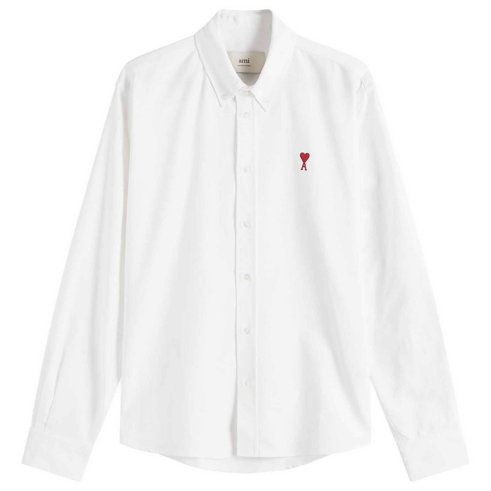 Ami Paris Men's Natural White Heart Button Down Oxford Shirt