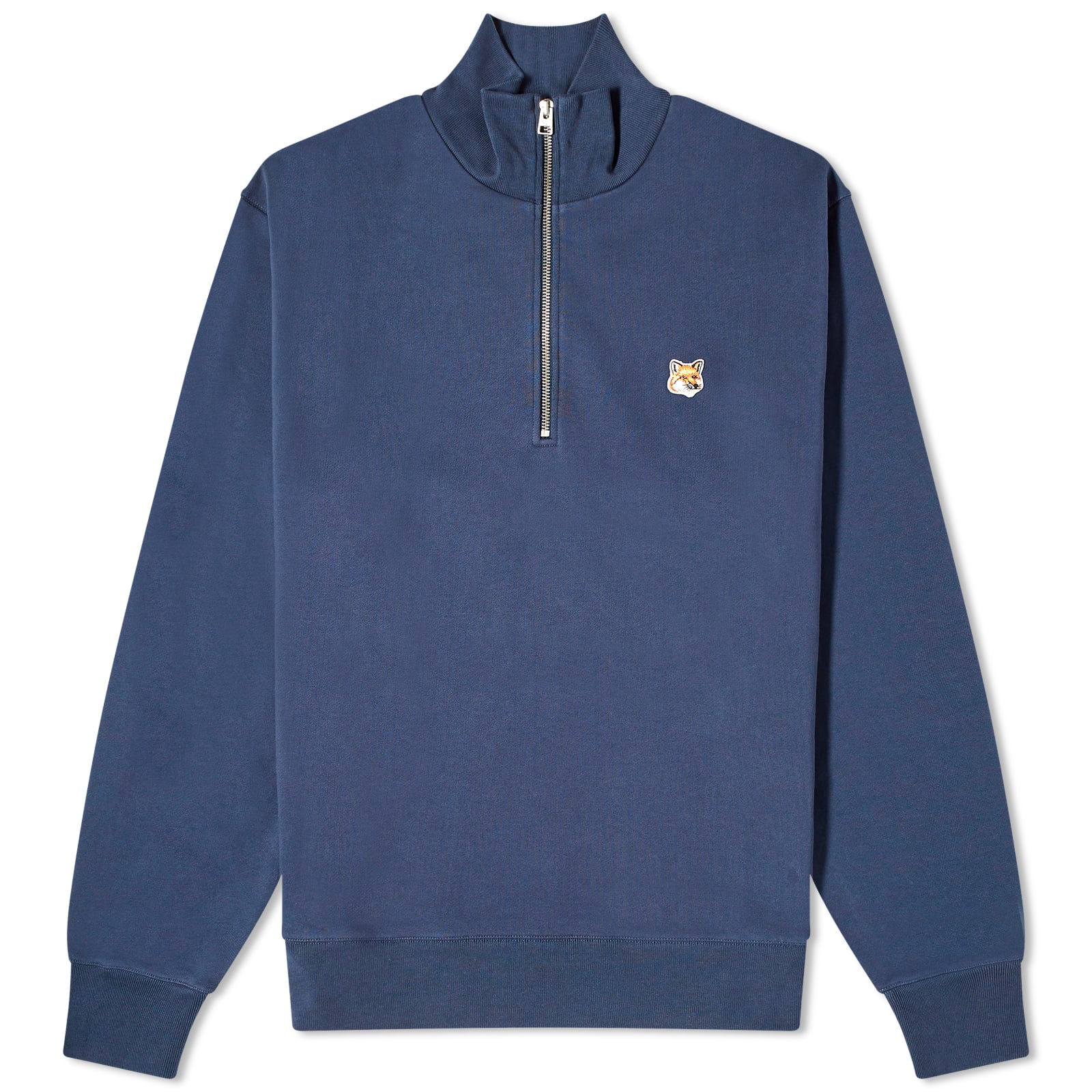 Maison Kitsuné Fox Head Patch Half Zip Sweat Ink Blue | END