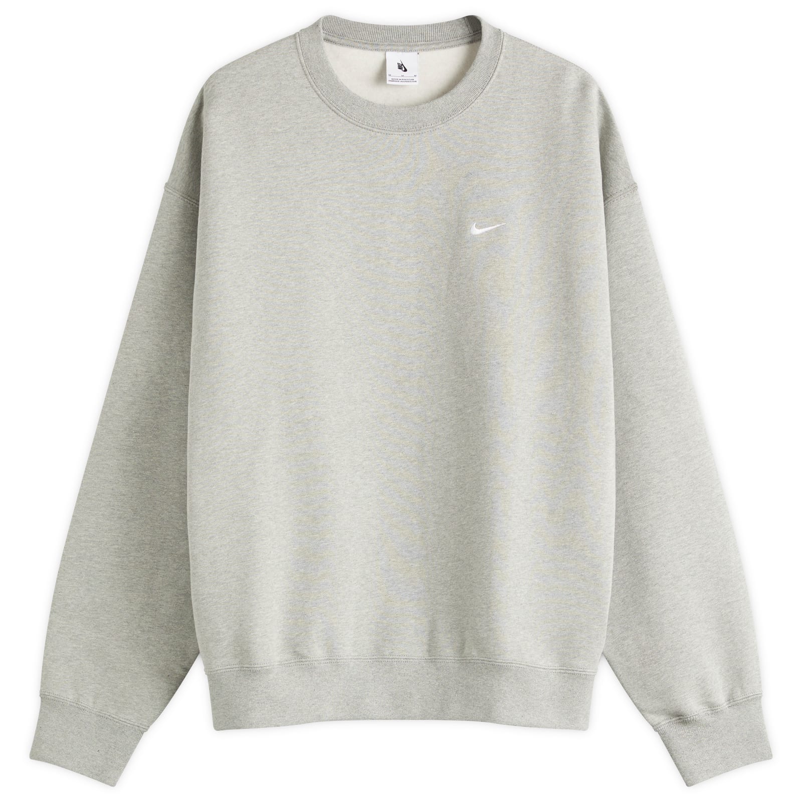 Nike Men's Dark Grey Heather/White Solo Swoosh Fleece Crew Sweat Large