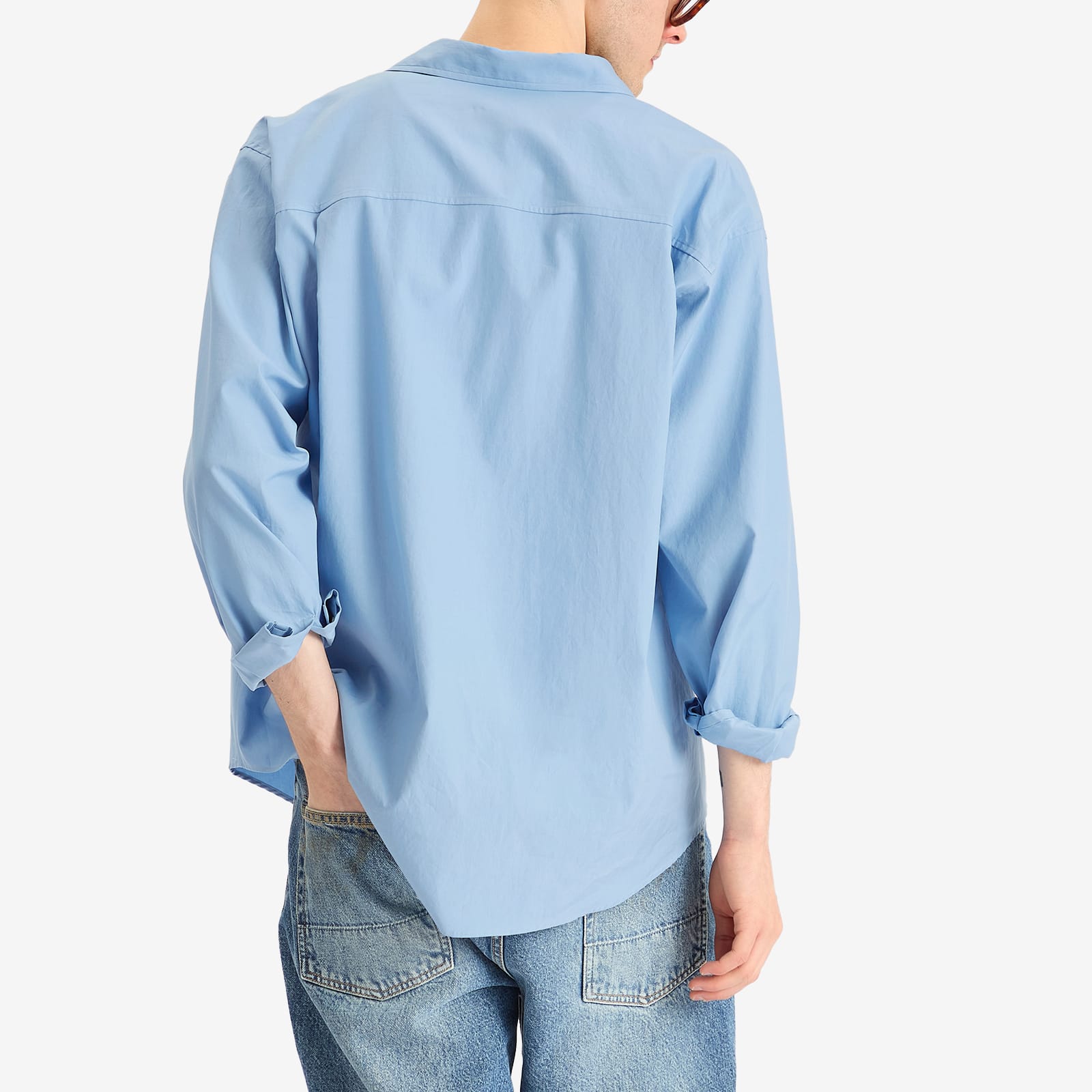 Auralee Men's Washed Finx Twill Big Shirt Blue - Curated Menswear