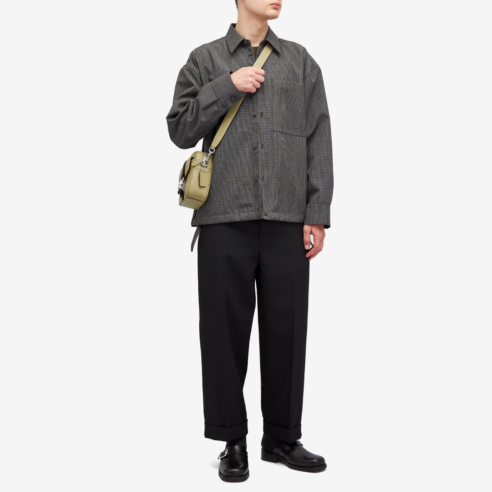 Jil Sander Men's Wool Drawstring Overshirt Grey Check - Curated