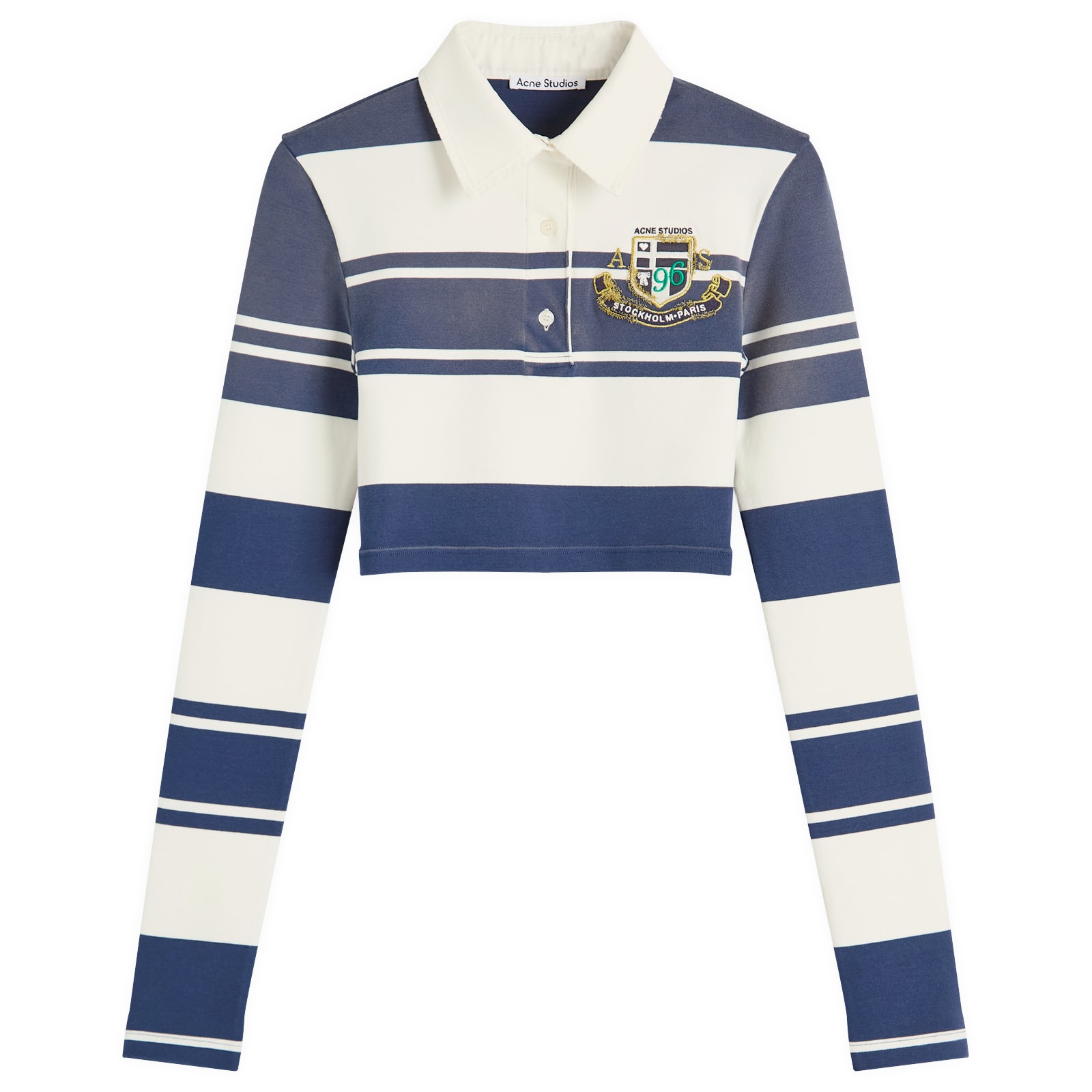 Acne Studios Women's White/Navy Euston Cropped Polo Shirt