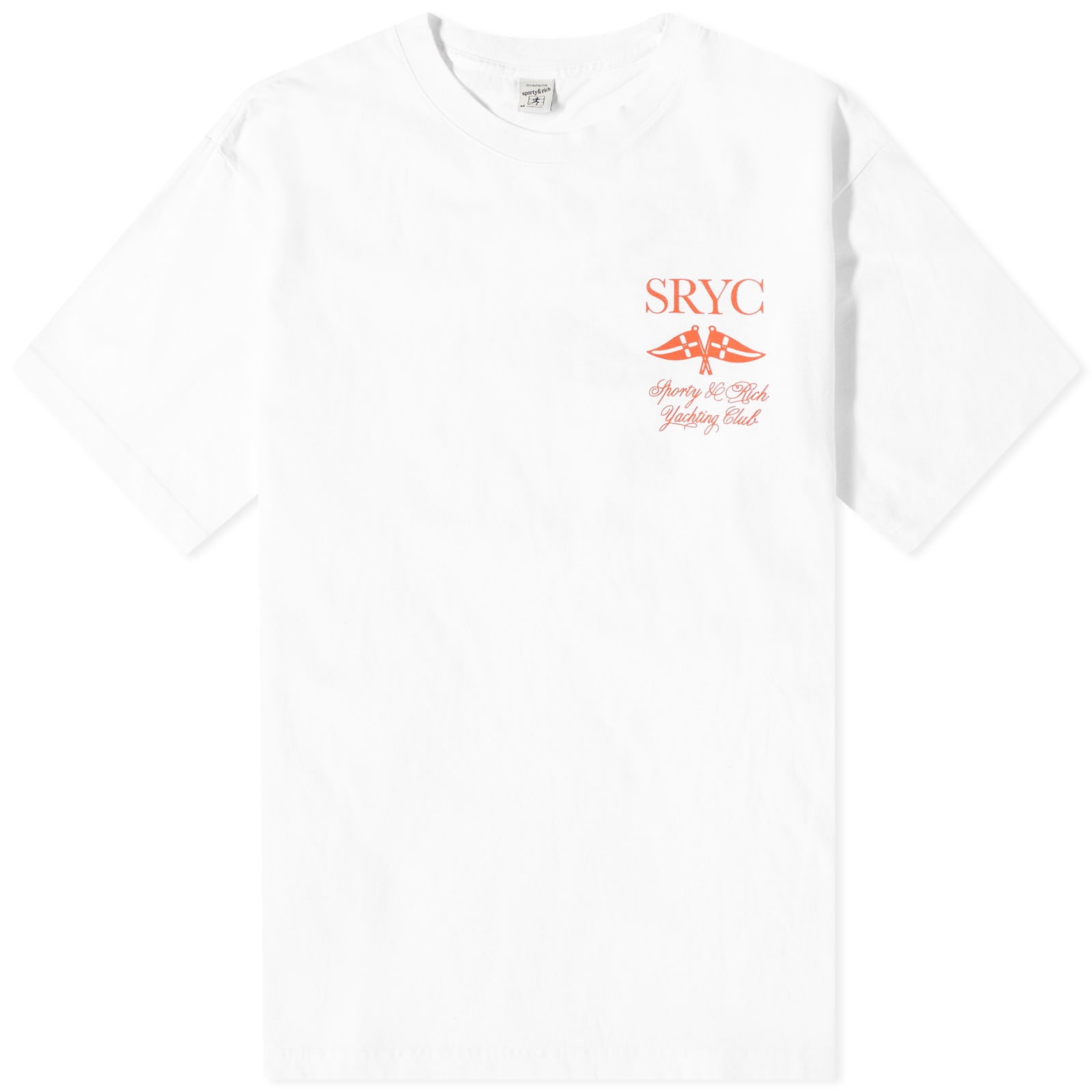 ★Sporty & Rich★ Yacht Club Logo Print Short Sleeve T-Shirt Sporty & Rich Yacht Club T-Shirt White & Cerise | END. (US)