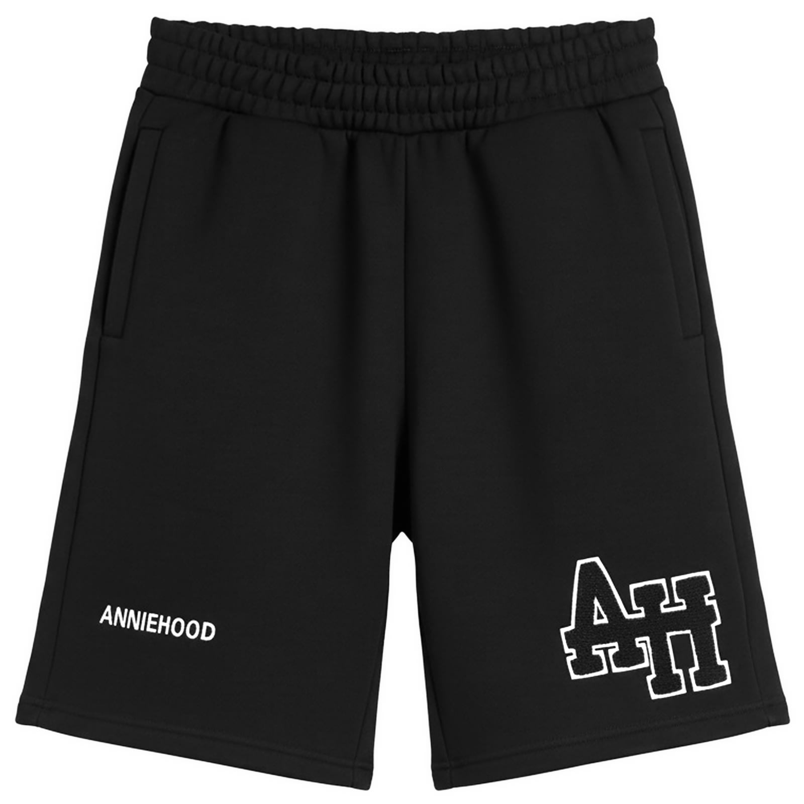 ANNIE HOOD — ANNIE HOOD Men's College Sweat Shorts in Black/Black, Size Large