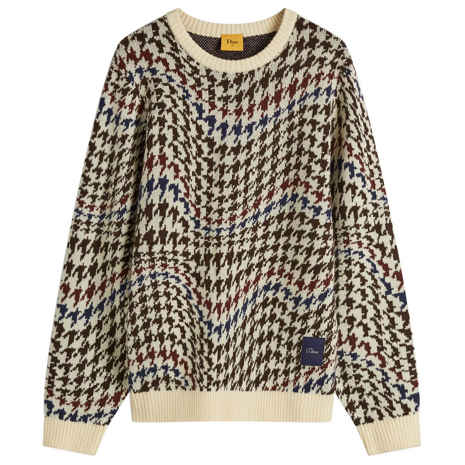 Dime Men's Houndstooth Knit Sweater Cream Multi - Curated Menswear