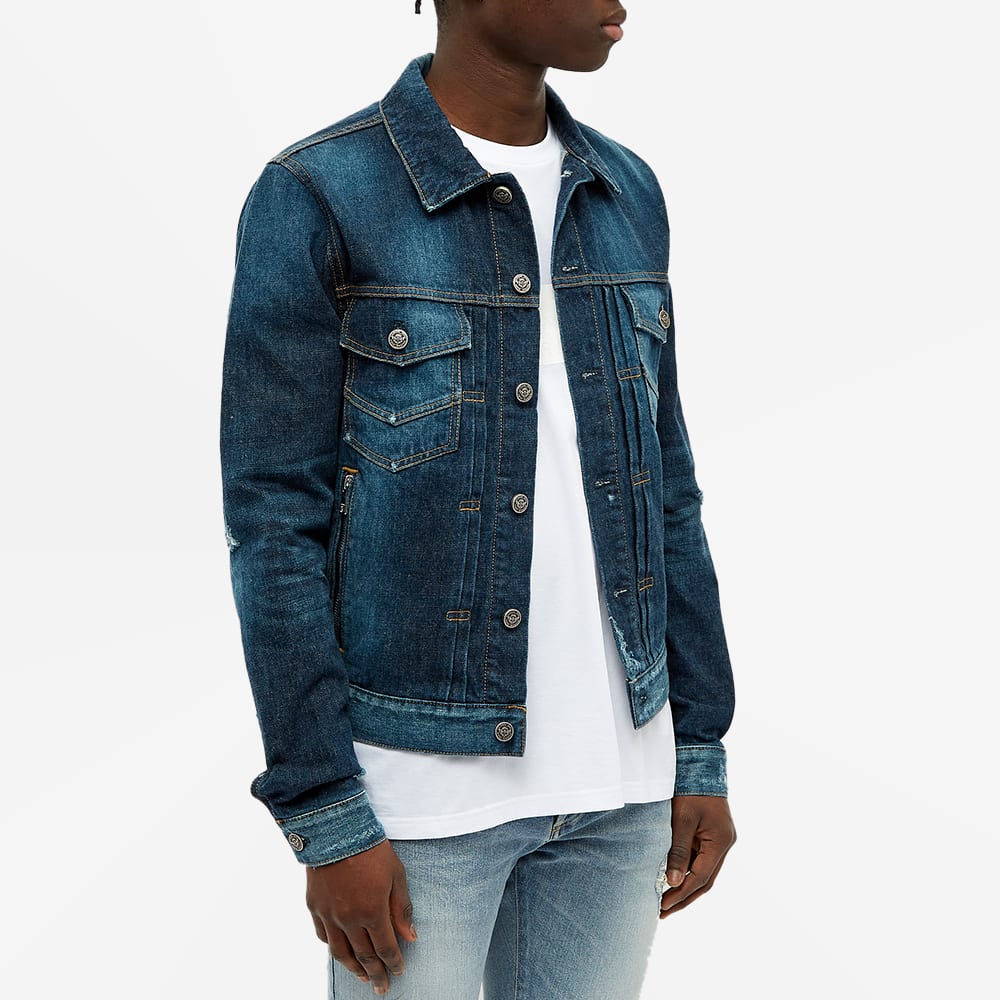 Balmain Distressed Denim Jacket Blue 