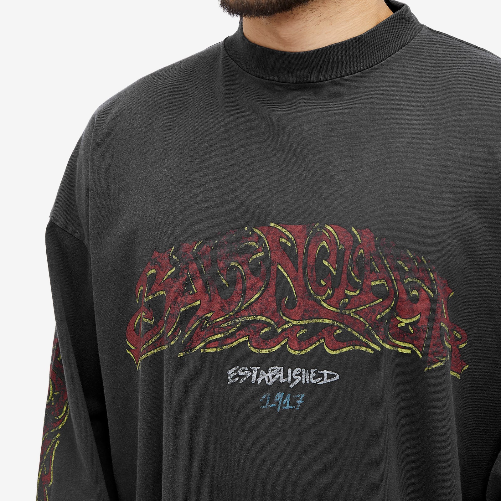 Balenciaga Men's Offshore Vintage Longsleeve Tee Faded Black/Red