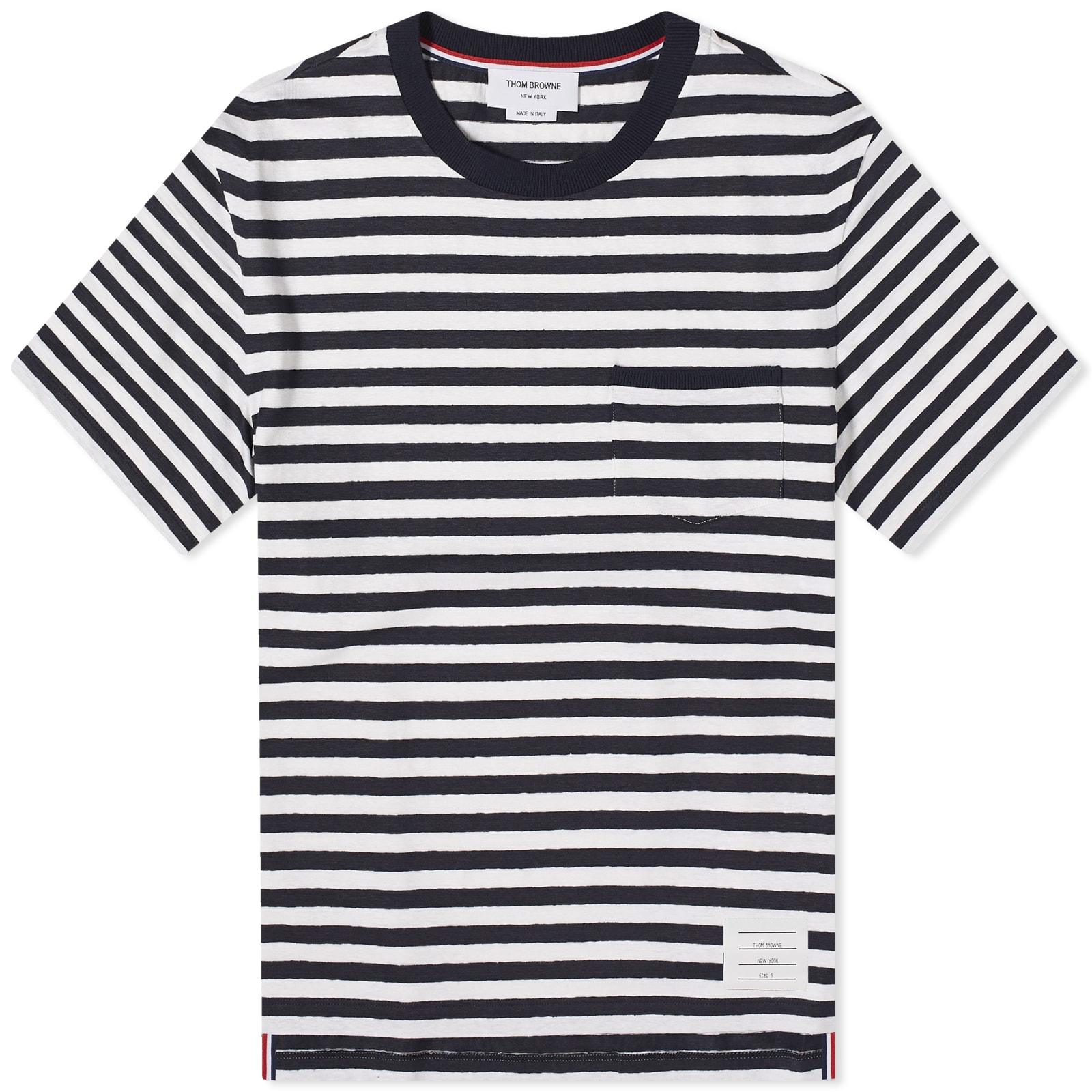 Tシャツ・カットソー Thom Browne MJS242A J0119 HORIZONTAL-STRIPE T-shirt Thom Browne Men's Pocket Stripe T-Shirt Navy - Curated Menswear