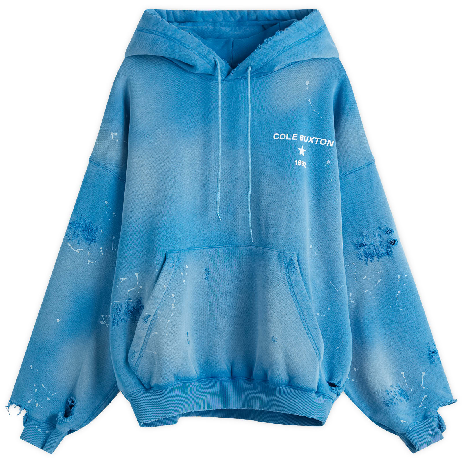 Cole Buxton Men’s 1992 Distressed Hoodie Washed Blue