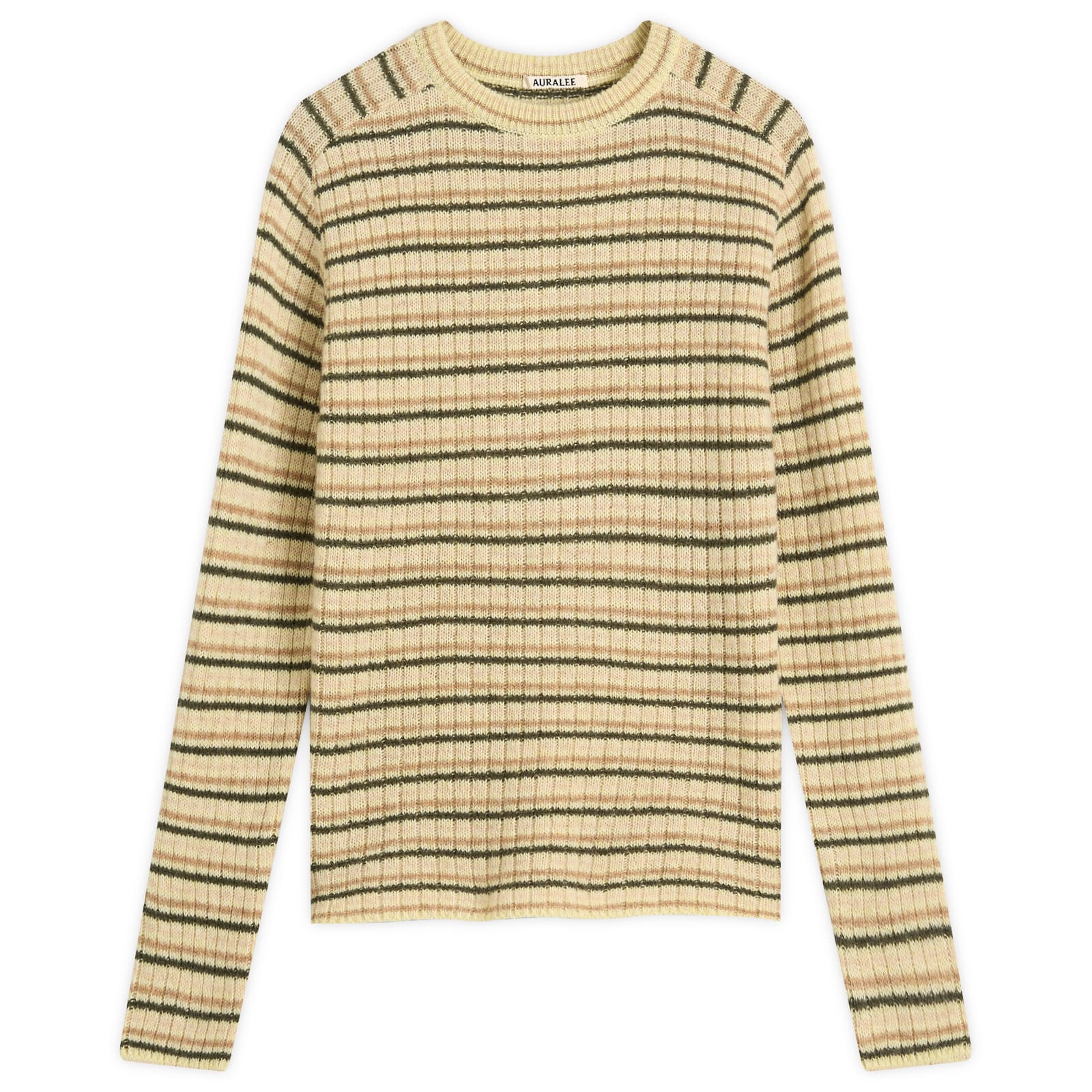 Auralee Shetland Wool Cashmere Rib Knit P/O Ivory Stripe | END. (AR)