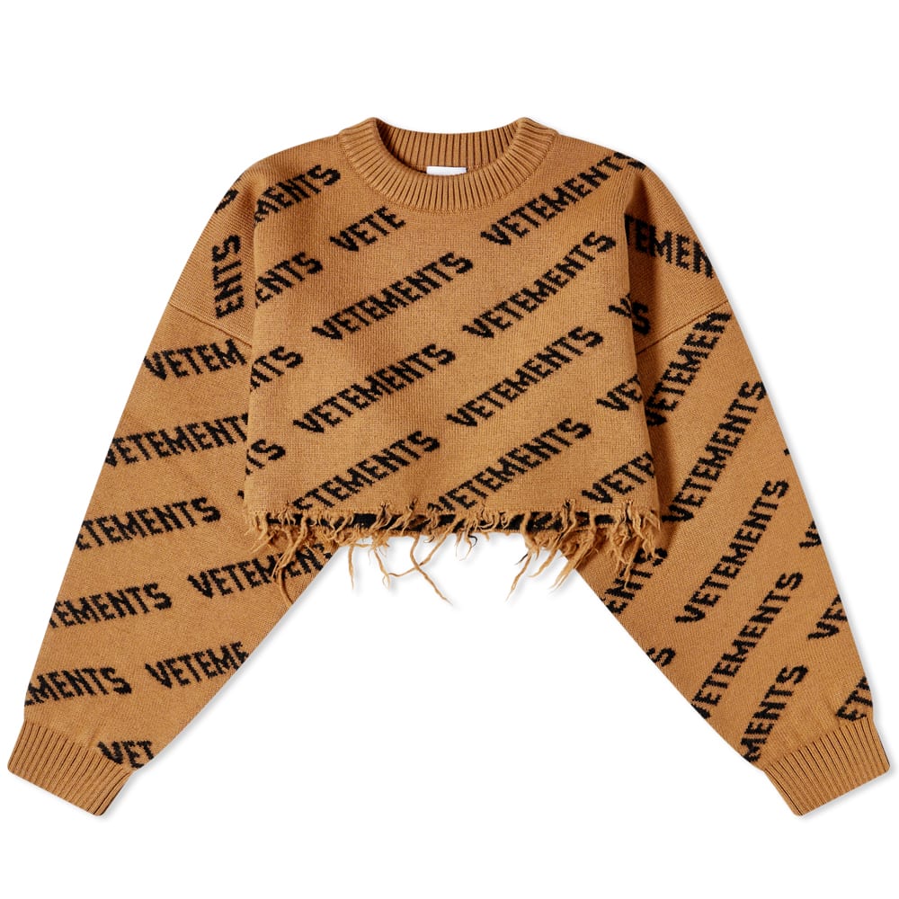 VETEMENTS Monogram Cropped Knitted Sweater Camel & Brown END.