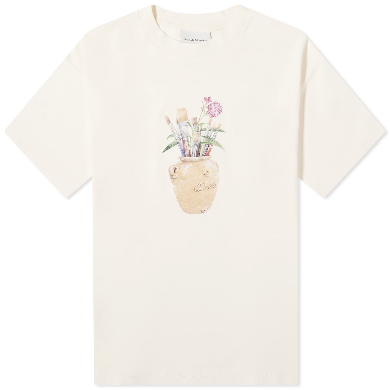 Drôle de Monsieur Men's Brush Graphic T-Shirt Cream Curated Menswear