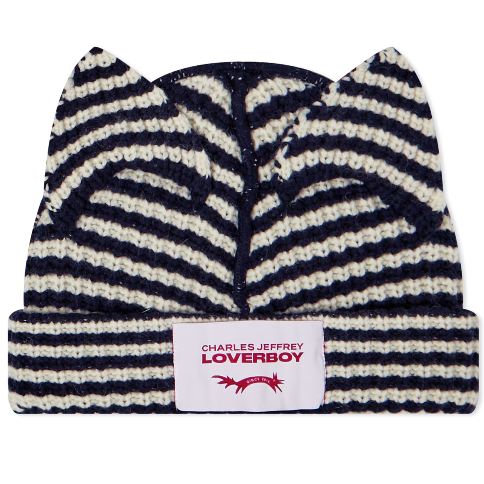 関送込♪Charles Jeffrey LOVERBOY/Chunky Ears Beanie Stripe Charles Jeffrey Chunky Ears Beanie Ecru & Navy Stripe | END