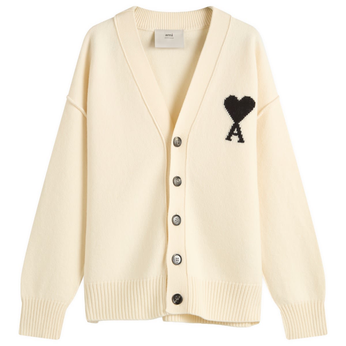 カーディガン AMI Paris Felted Merino Wool Knit ADC Cardigan AMI Paris Men's Felted Merino Wool Knit ADC Cardigan Ecru