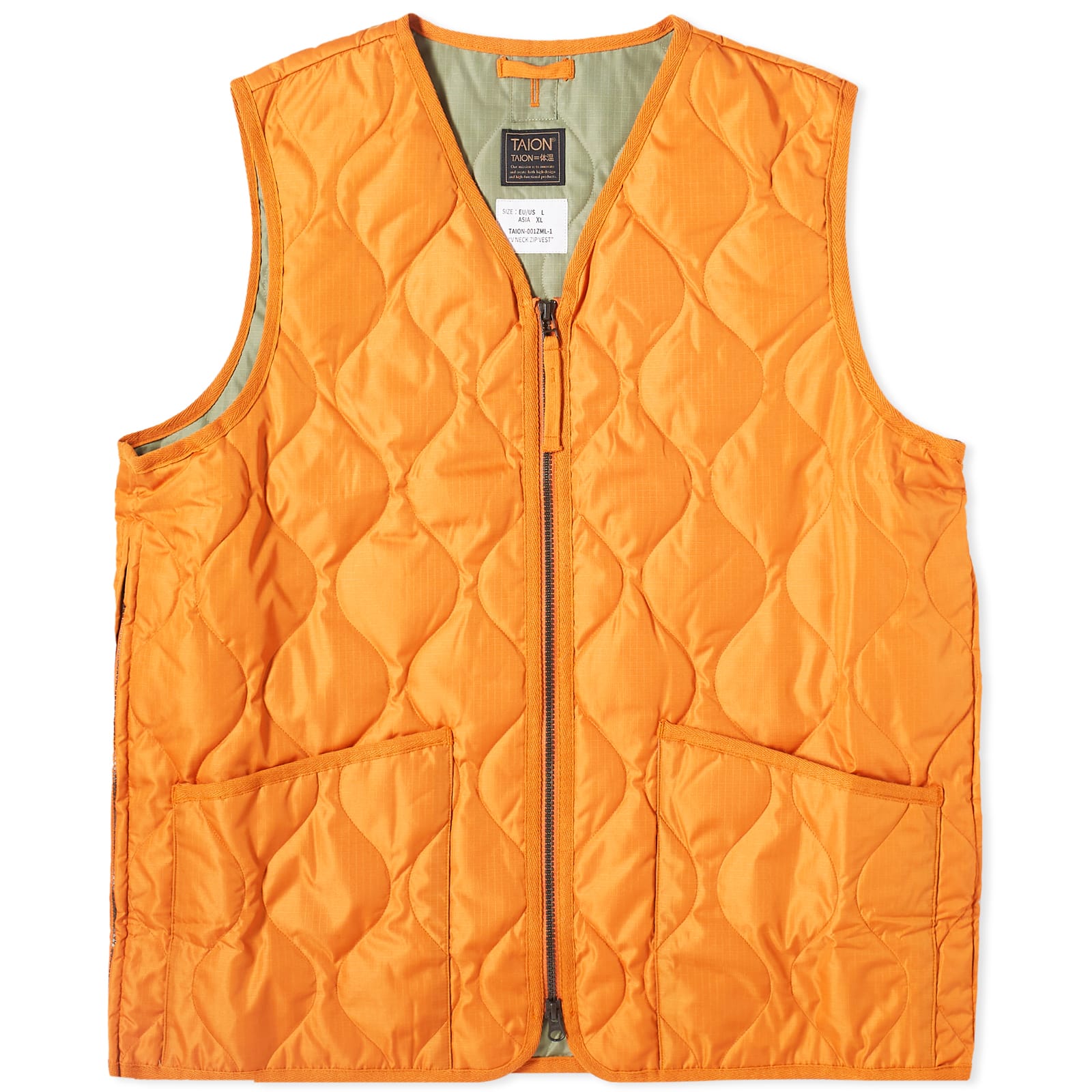Taion Military Zip Down Vest Dark Orange END GB taion-military-zip-down-vest-dark-orange-end-gb