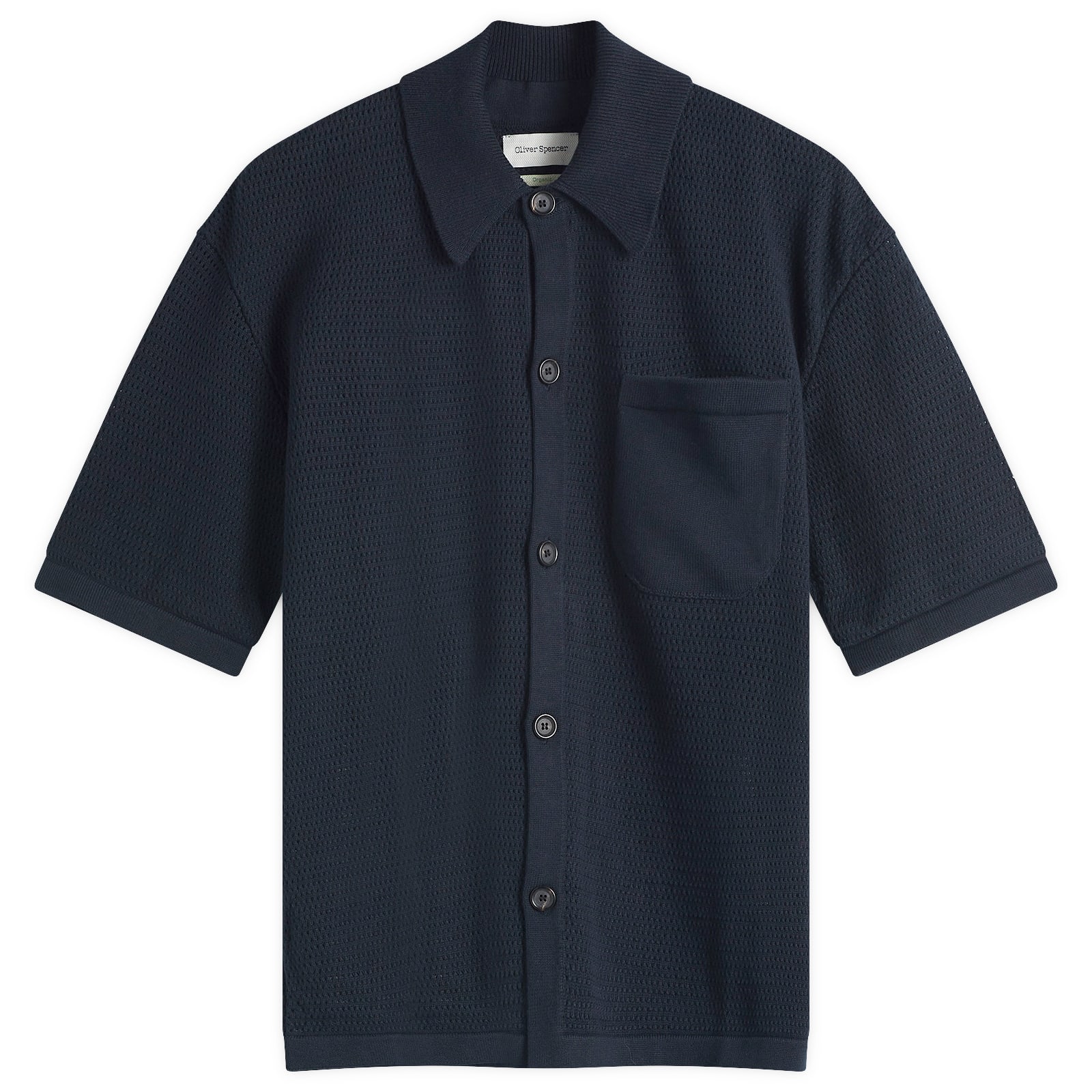 Oliver Spencer Men's Navy Short Sleeve Mawes Knited Shirt