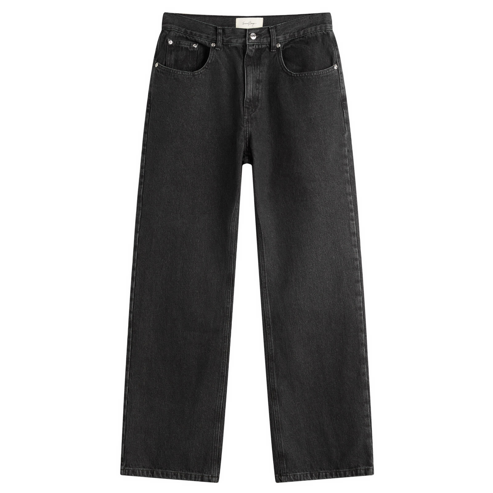 Second/Layer Men’s Relaxed Baggy Washed Denim Jeans Black Stone Wash