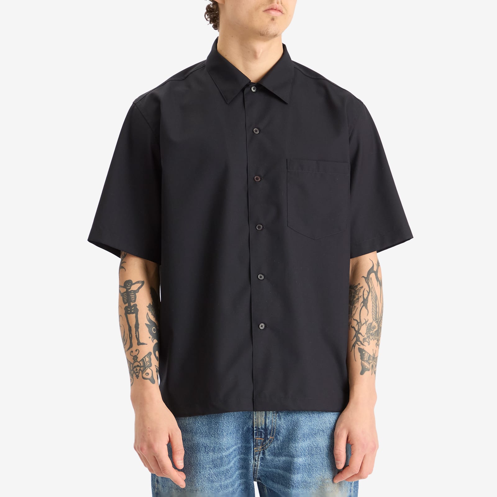 Auralee Men's Super Fine Tropical Wool Half Sleeved Shirt Top Dark