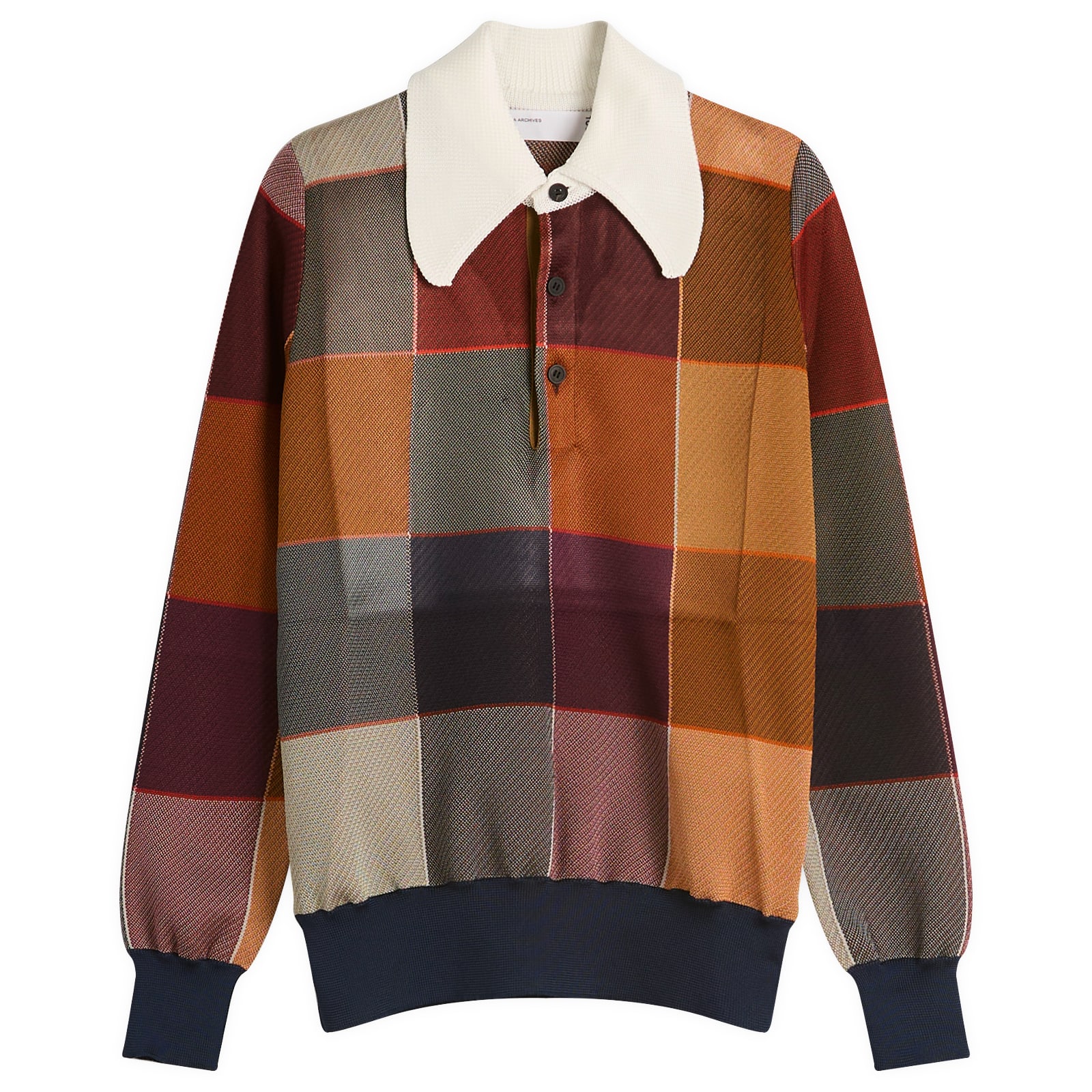 TOGA Check Knit Polo Shirt Dark Red | END. (US)
