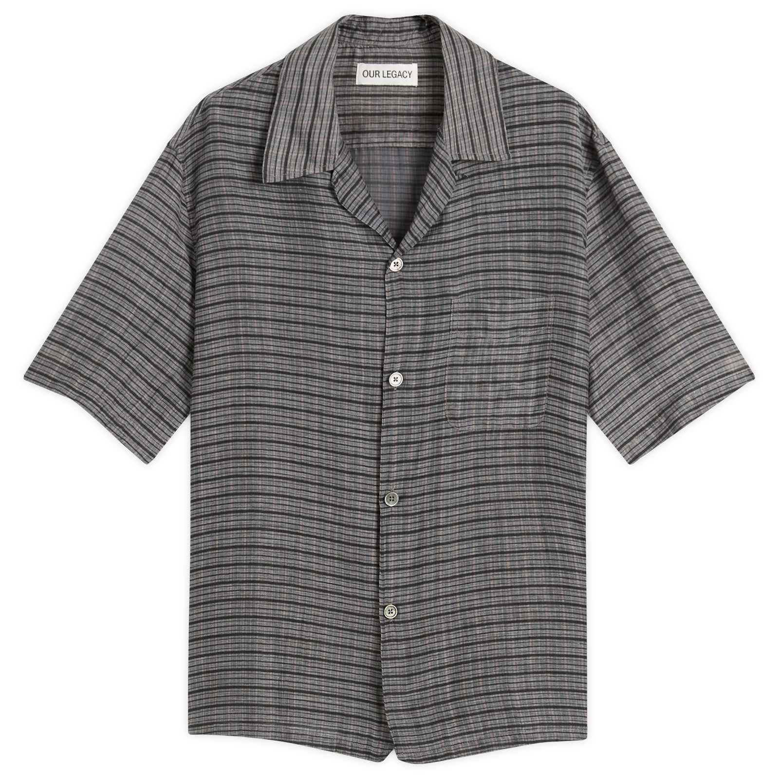 Our Legacy Men's Heusen Shirt Shortsleeve Picnic Check Cotton Silk
