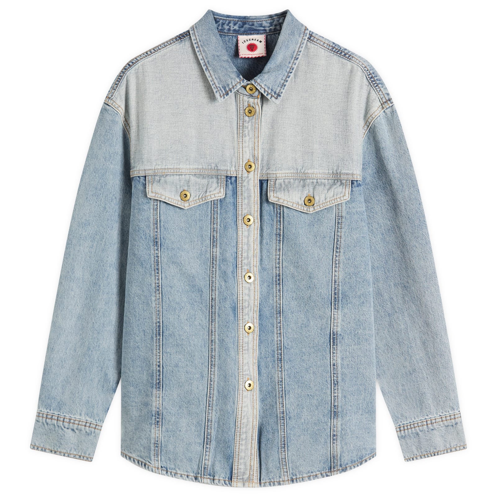 Icecream Women's Light Wash Blue Applique Running Dog Denim Shirt
