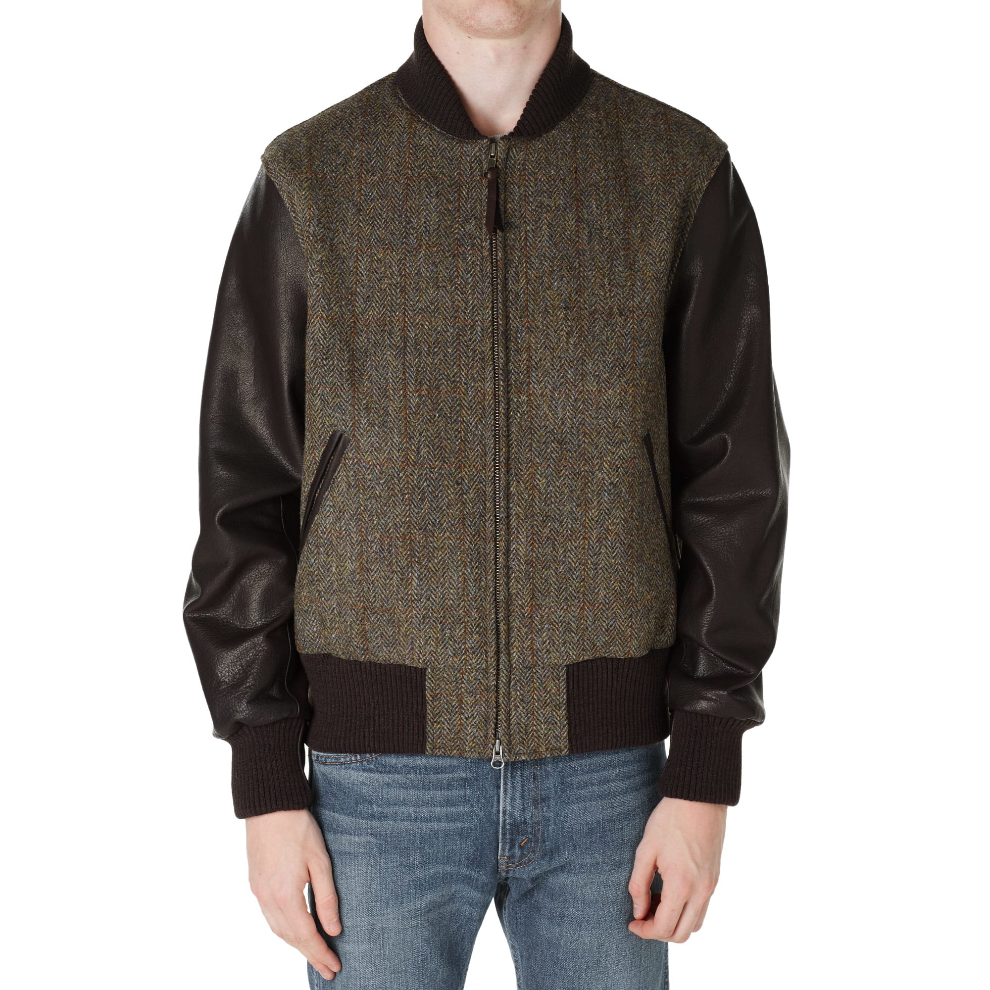 Golden Bear Sportswear Harris Tweed Varsity Jacket Chocolate Herringbone END. (US) Golden Bear Sportswear Harris Tweed Varsity Jacket Chocolate Herringbone END. (US)