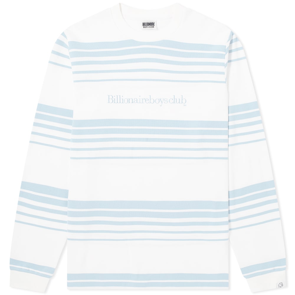 Offering timeless style through the winter months and into spring, this white long-sleeved tee from Billionaire Boys Club is constructed from heavyweight knit jersey. Accented with hits of light blue to the all-over stripes and embroidered branding, it’s contemporary streetwear oozing with classic cool.100% CottonEmbroidered BrandingSplit HemRibbed Trims