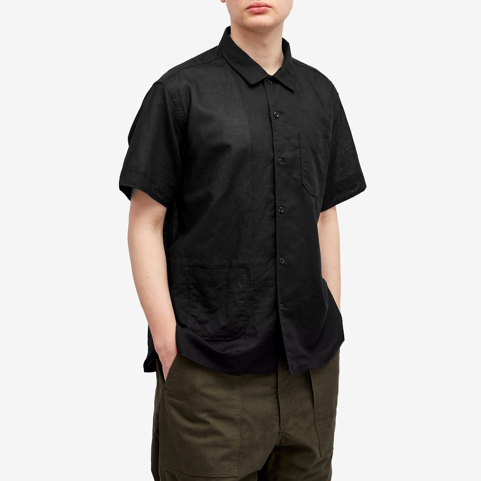 Engineered Garments Men's Camp Shirt Black Handkerchief Linen